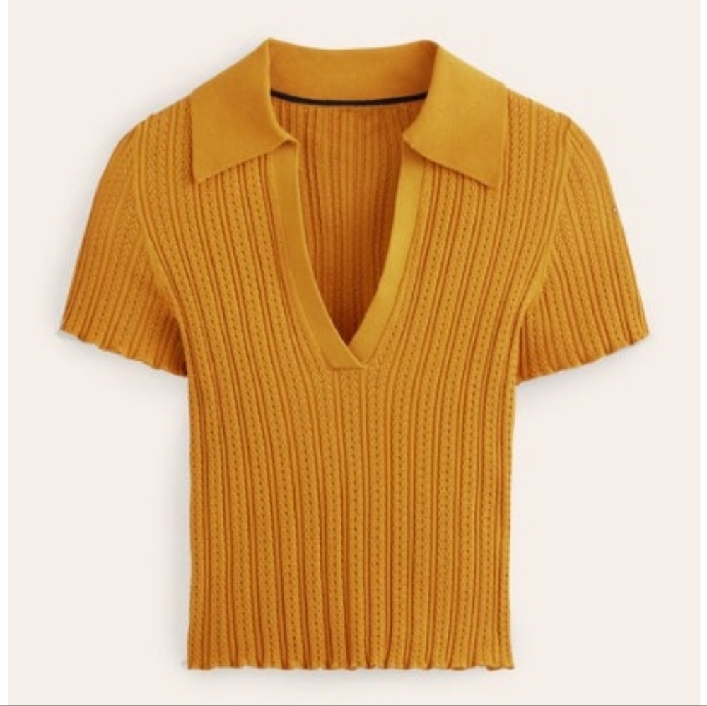 Boden Mustard Ribbed Knit Top